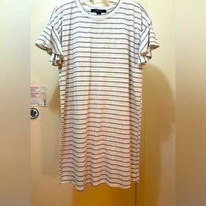 Forever 21 Petal Sleeve Shirtdress, Size Medium, Cream w/ Black Stripes